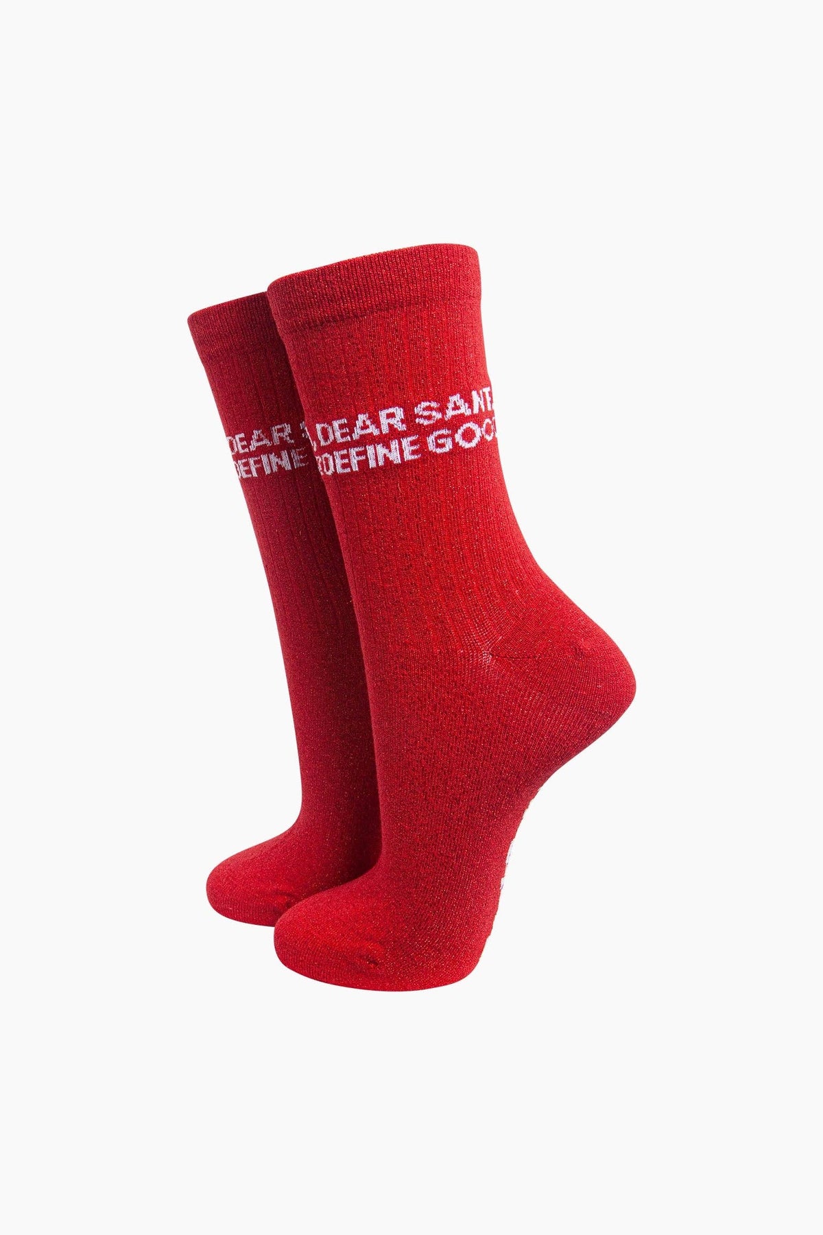 Ladies Socks: Combed Cotton Glitter  Dear Santa, Define Good? - Red - Sock Talk