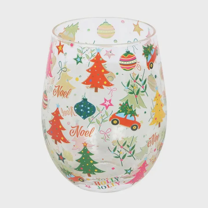 Stemless Wine Glass: Festive Jolly Christmas - Red - Something different