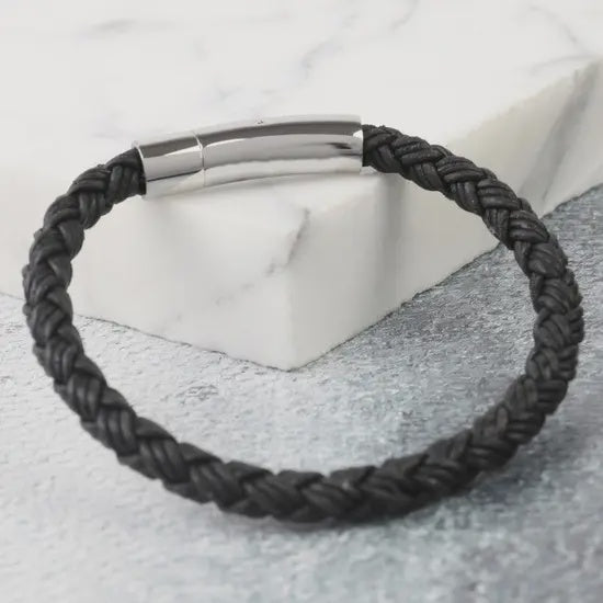 Bracelet: Mens Leather Rustic Braided - Black - Lisa Angel