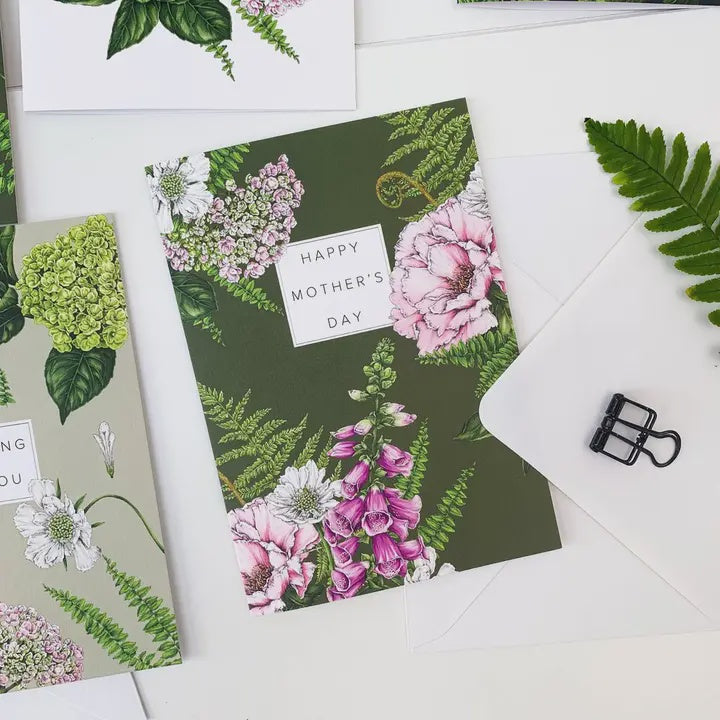 Mothers Day Card: Botanical Summer Garden Happy Mothers Day - Catherine Lewis Design