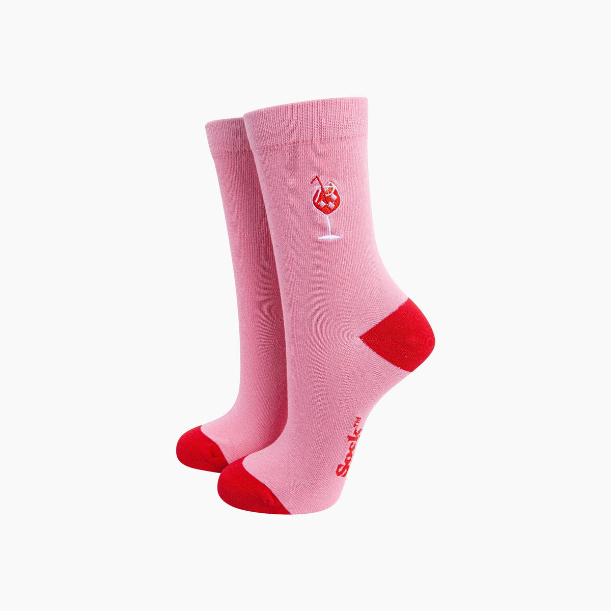 Ladies Socks: Combed Cotton  Embroidered Aperitivo Spritz - Pink - Sock Talk