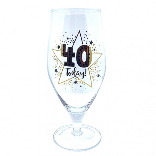Birthday Beer Glass: Handblown Crystal 40 Today -  - Cheers Mate