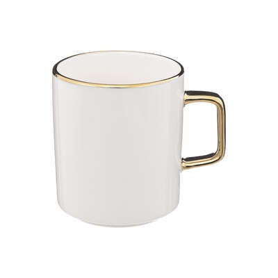 Mug: Stoneware Gloss Glazed Gold Handle - White