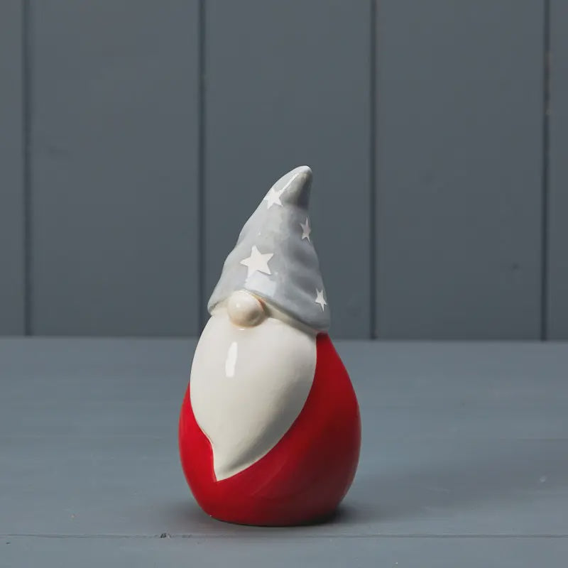 Christmas Ornament: Ceramic Santa Small Red & White Starry Hat - Satchville