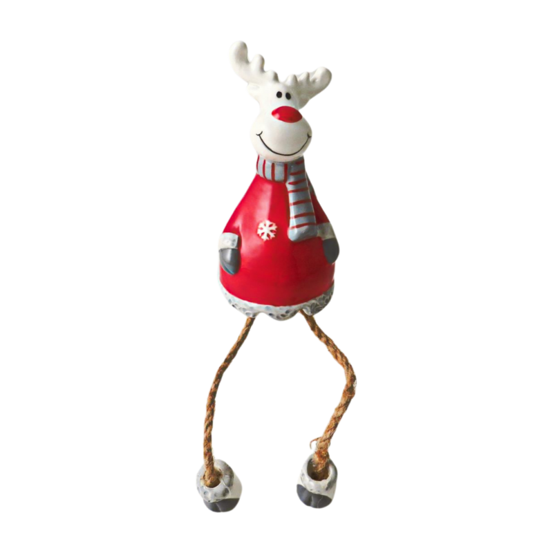 Shelf Sitter: Ceramic Reindeer w Scarf - Red - Giftware Trading