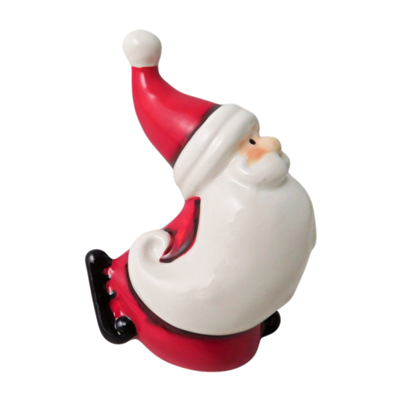 Christmas Ornament : Ceramic Santa w Skates - White & Red - Giftware Trading