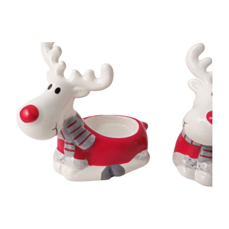 Candle Holder: Ceramic T -Light Lying Reindeer - White - Giftware Trading