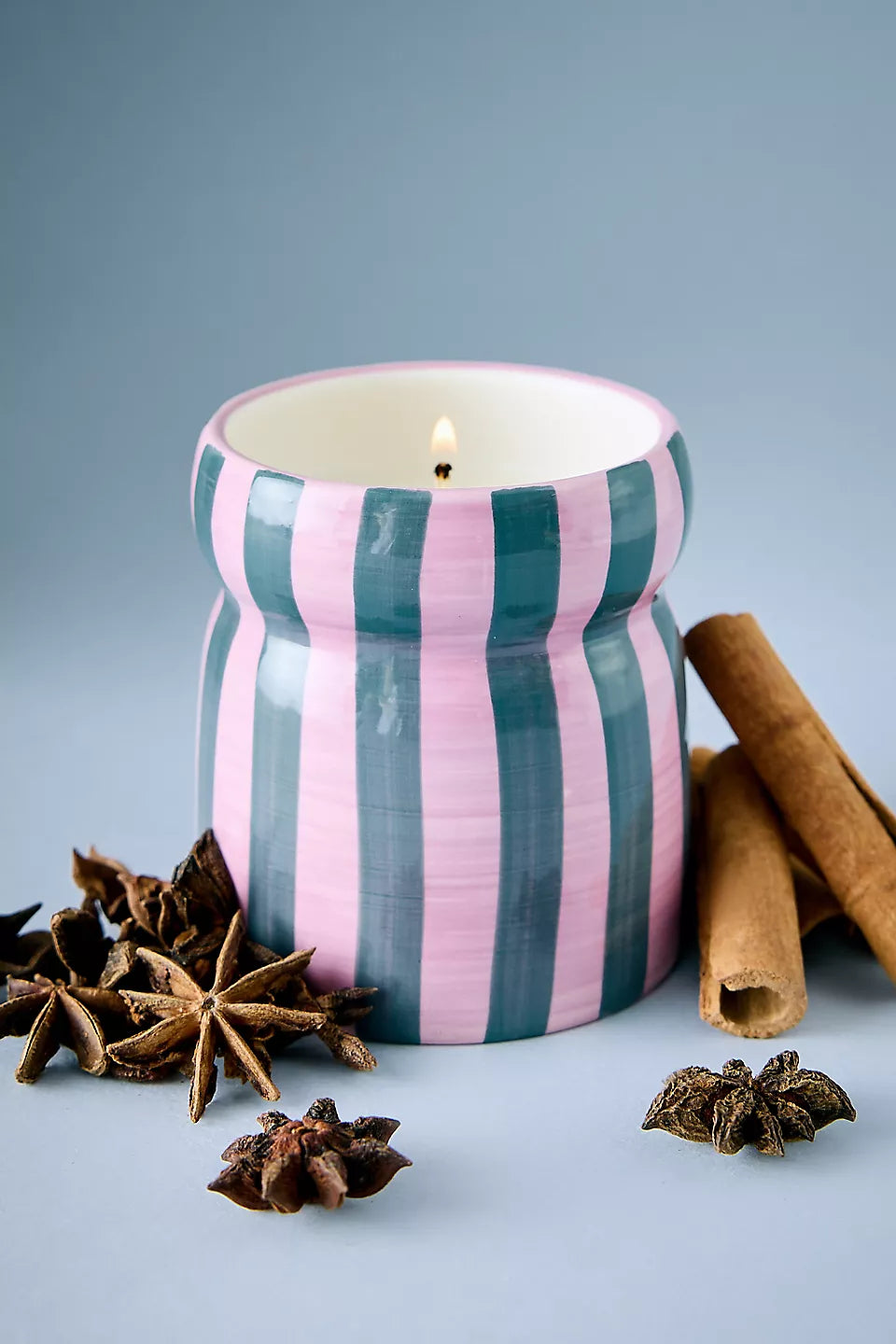 Christmas Candle: Ceramic Cabana  6.5oz/184g Pink/Green Striped  - Paddywax Ceramic Candle - Cinnamon & Clove