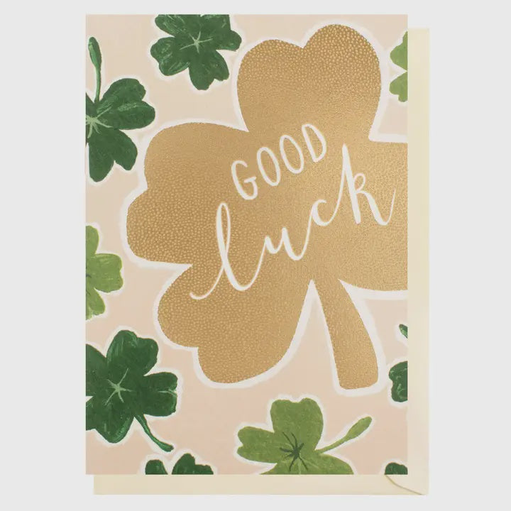Good Luck Card: Gold Foil embossed Shamrock - Gold - Louise Tiler
