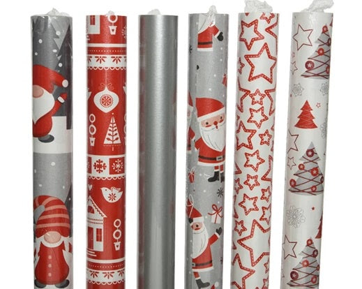 Christmas Roll Wrap: Paper 2m Christmas Trees - Red,White & Grey
