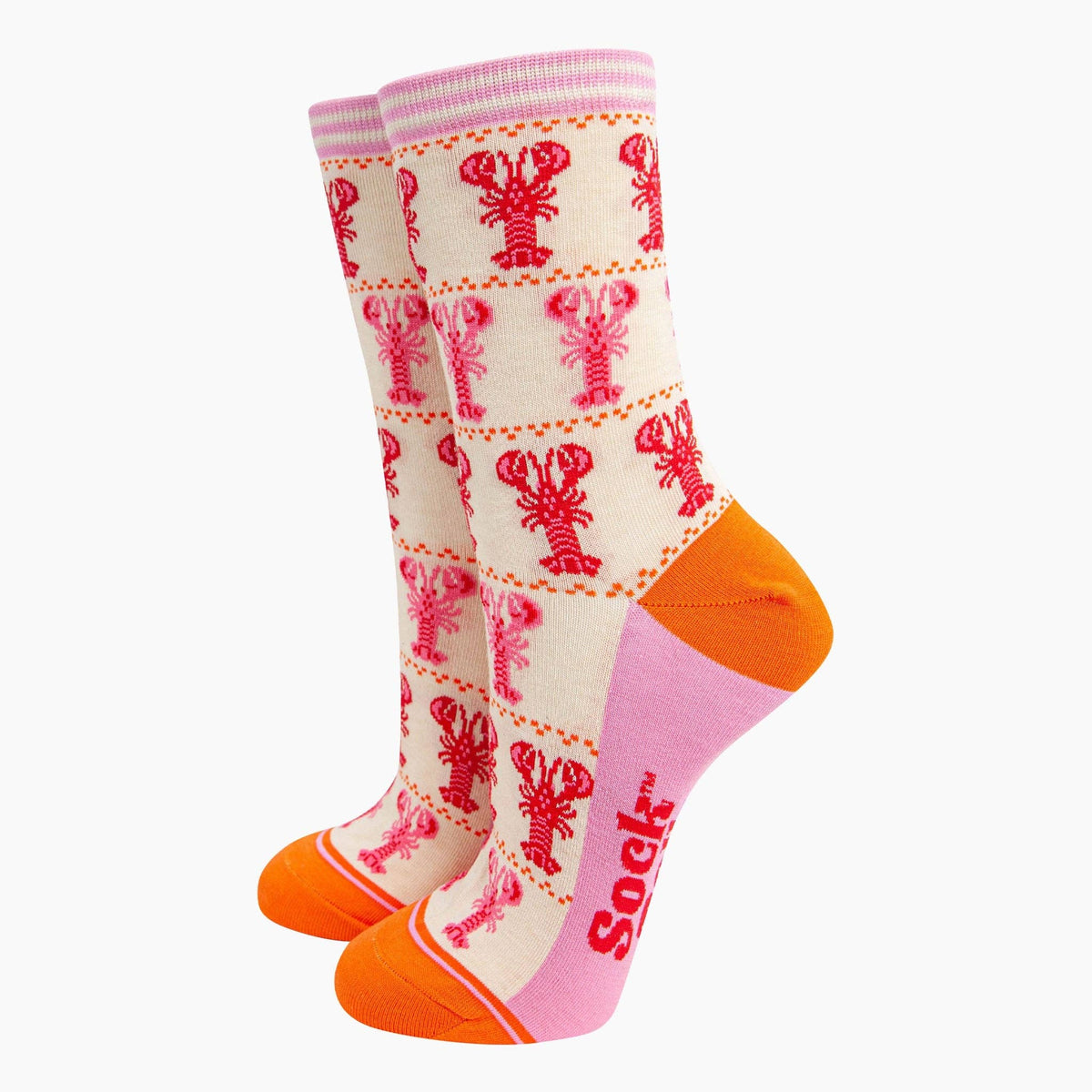 Ladies Socks: Bamboo Lobster Stripes - Cream - Sock Talk