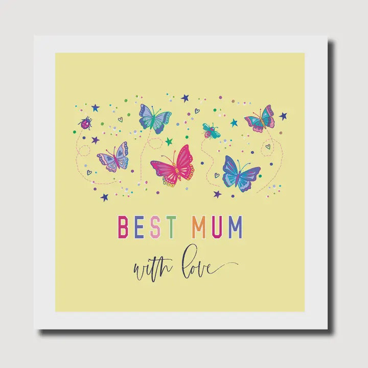 Mother's Day Card: Best Mum Butterflies Confetti - Yellow - Marina B