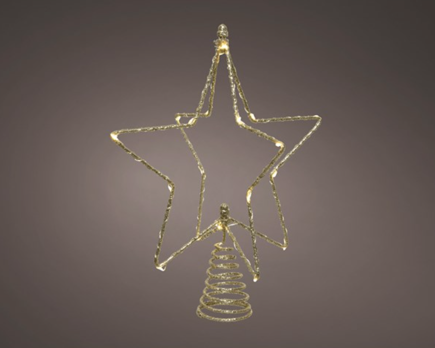 Tree Topper: Metal Wire 3D Star  Wire Lights - Gold
