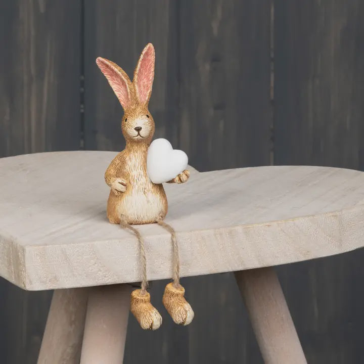 Easter Character: Ceramic Shelf Sitter Rabbit With Heart - Natural - Satchville Gift Co