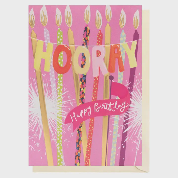 Birthday Card:  Hooray Candles GOLD FOIL - Louise Tiler