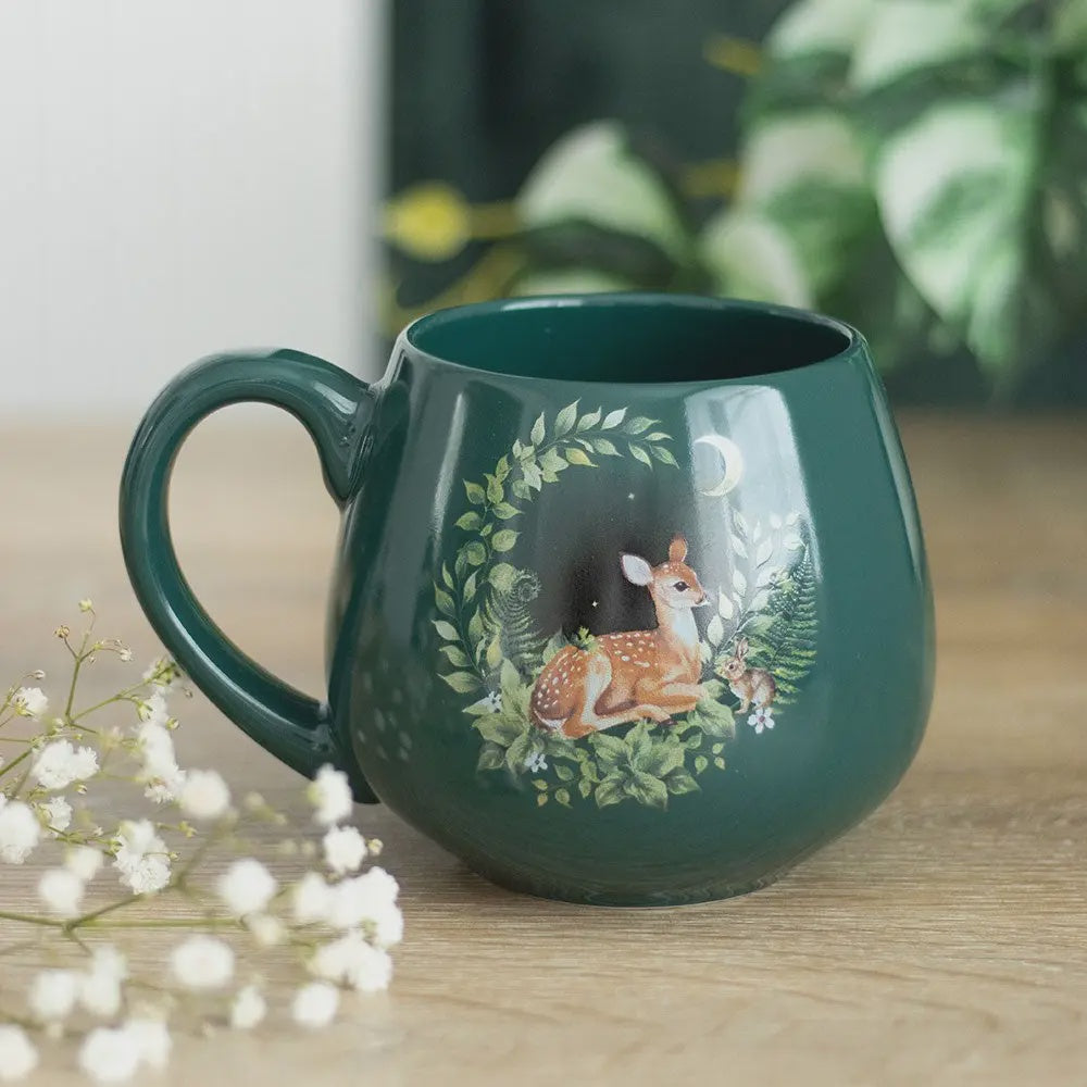 Autumnal Mug: Ceramic Rounded Fawn   - Green - Something Different