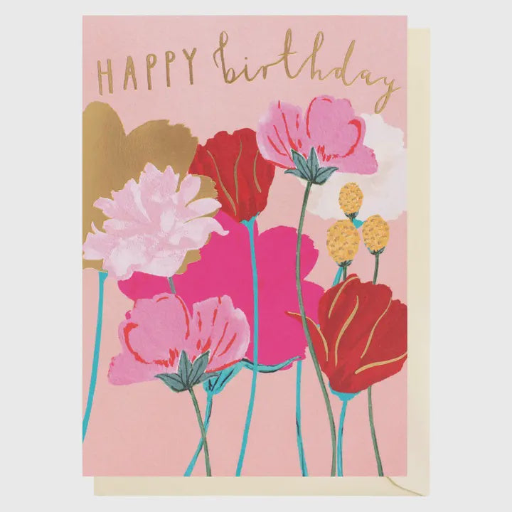 Birthday Card:  Floral GOLD FOIL - Louise Tiler