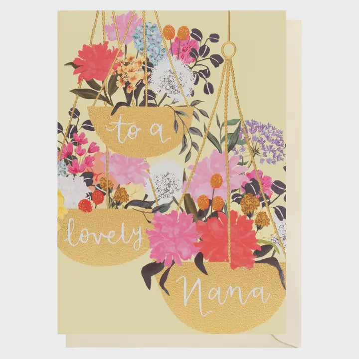 Nana Card:  Nana Hanging Basket GOLD FOIL - Louise Tiler