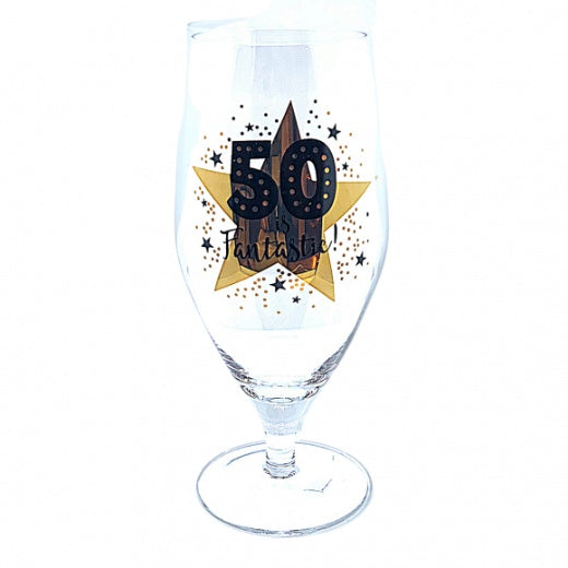 Birthday Beer Glass: Handblown Crystal 50 is Fantastic -  - Cheers Mate