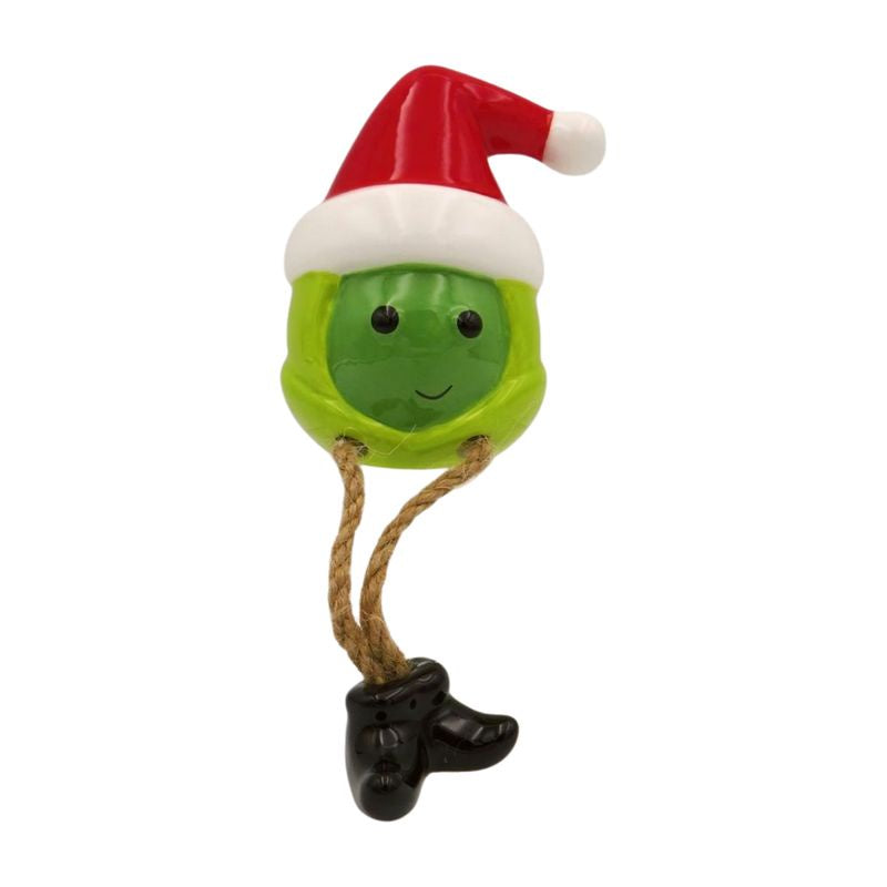 Shelf Sitter: Ceramic Sprout w Santa Hat Dangly Legs - Green - Giftware Trading