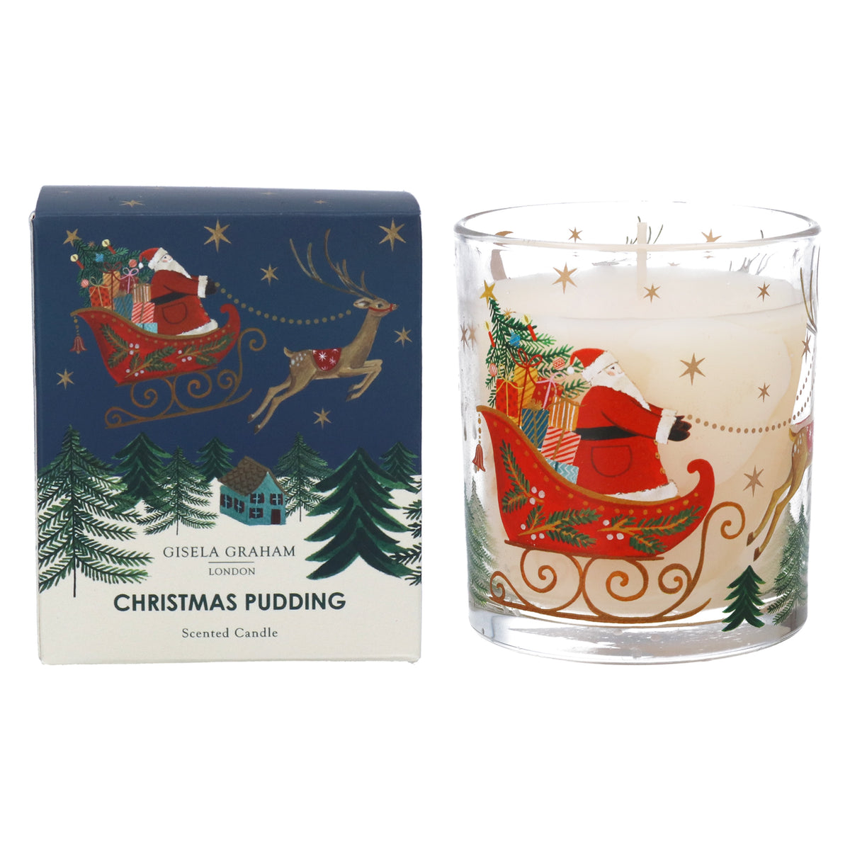 Christmas Candle: Large Scented Glass Nostalgia Sleigh Christmas Pudding - Blue - Gisela Graham