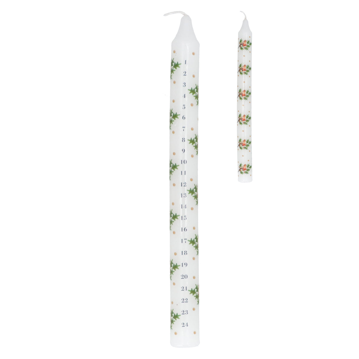 Christmas Advent Candle: Wax Robin & Oak - White - Gisela Graham