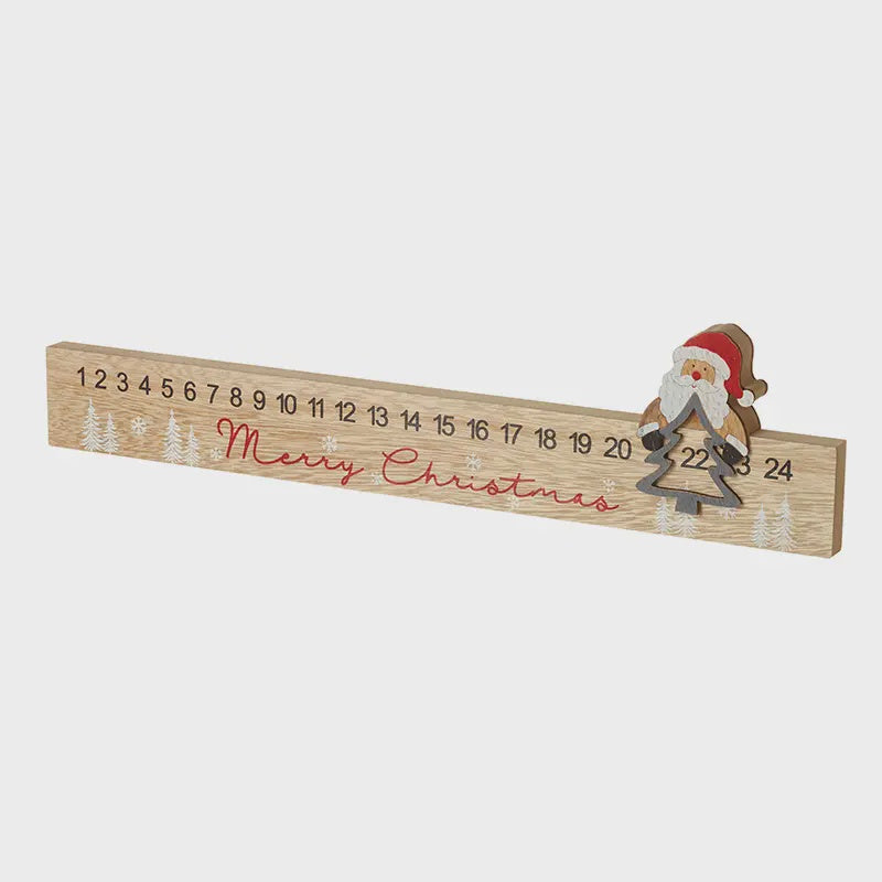 Advent Calender: Wood Santa Rule Merry Christmas - Natural- Heaven Sends