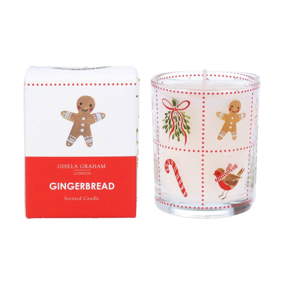 Christmas Candle: Mini Scented Glass Gingerbread - Red - Gisela Graham