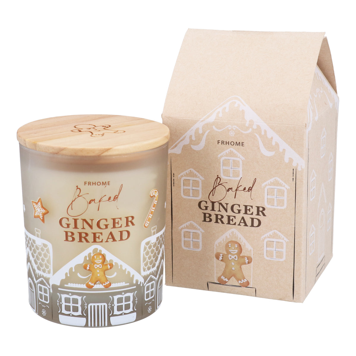 Christmas Candle: Scented Glass Gingerbread Candle With Wooden Lid  - Gisela Graham