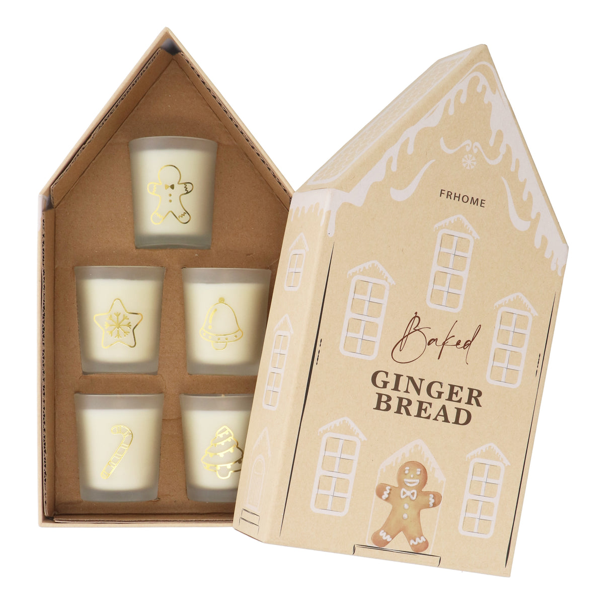 Christmas Candle: Scented Glass Gingerbread Candle Set Of 5 - Gisela Graham