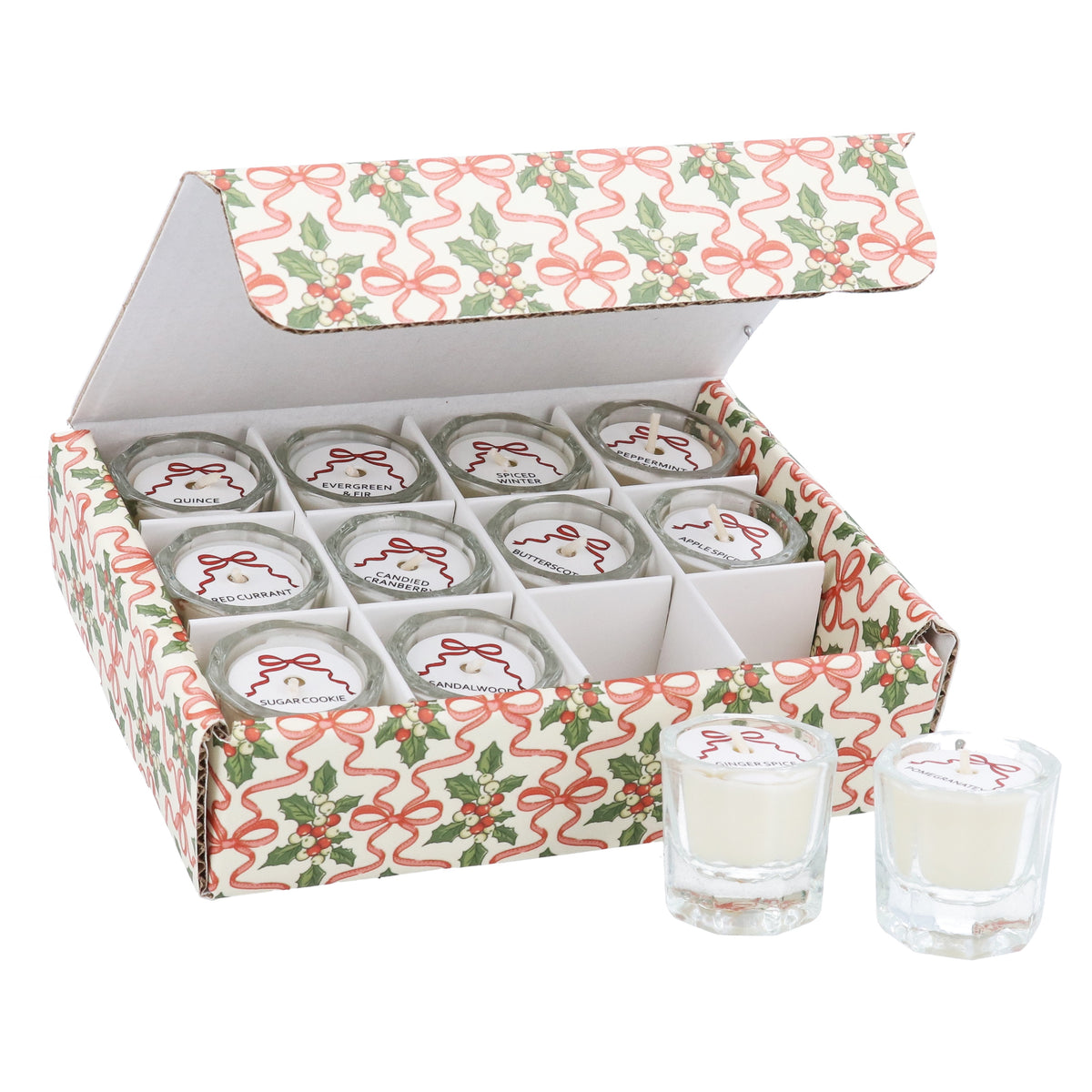 Christmas Candle: Scented Glass Holly Candle Set Of 12 - Gisela Graham