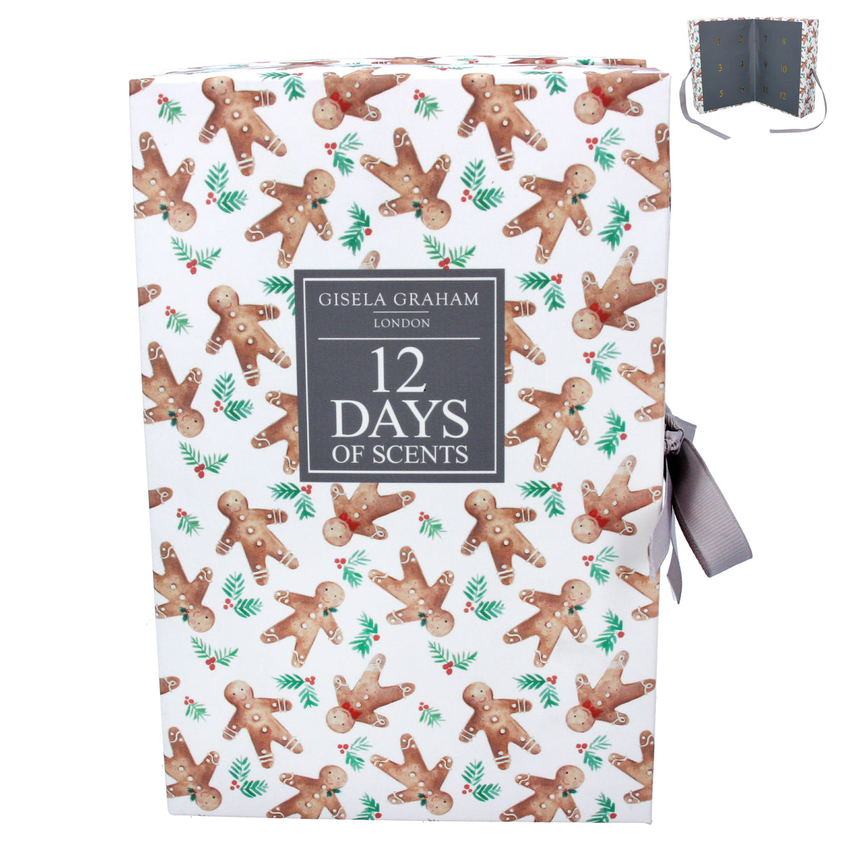 Christmas Advent Calendar: Gingerbread Print 12 Days Advent w Candles Inside NORDIC - Brown & Red