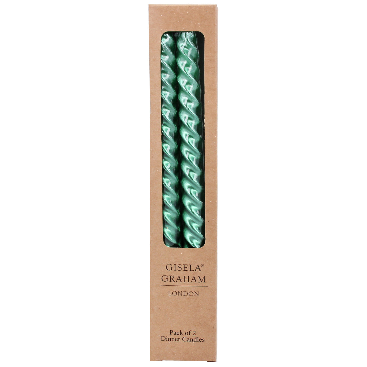 Dinner Candle: Box of 2 Twisted Taper Mettalic - Dark Green - Gisela Graham