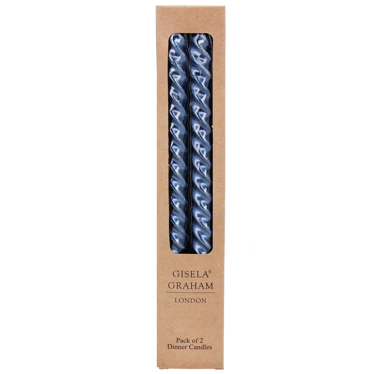 Dinner Candle: Box of 2 Twisted Taper Mettalic - Navy Blue - Gisela Graham