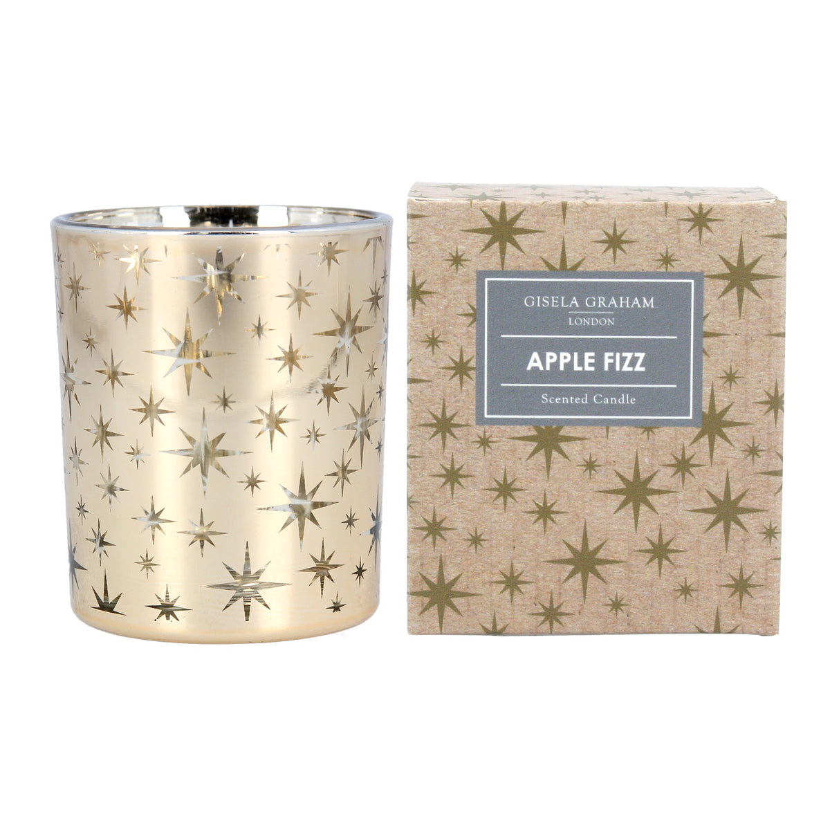 Christmas Candle: Scented Glass Metallic Stars Apple Fizz Small - Gold - Gisela Graham