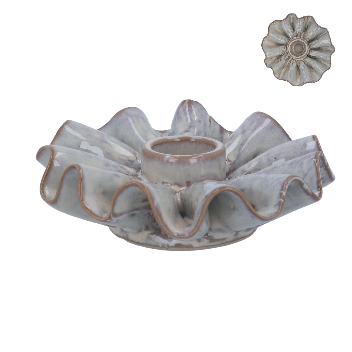 Candle Holder: Porcelain Rustic Frill - Taupe - Gisela Graham