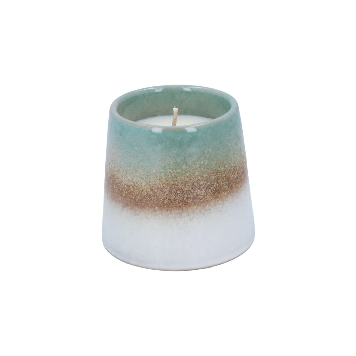 Scented Candle Pot: Stoneware Reactive Glaze Pot - Green - Gisela Graham