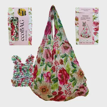 Reuseable Shopping Bag: Crinkle Floral Berries & Anemone Magic Expandable - Pinks - My Little Eco Bag