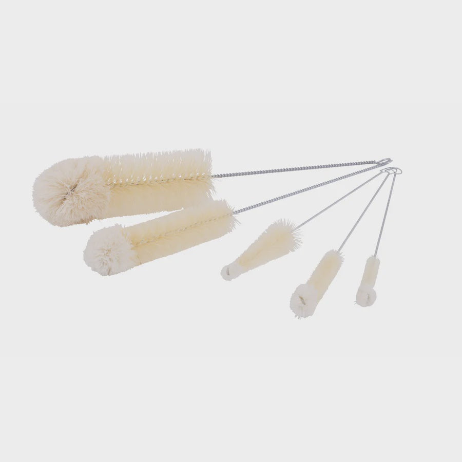 Bottle Brush Set of 5: Light Bristle Wire Wool Tip Handcrafted - Natural