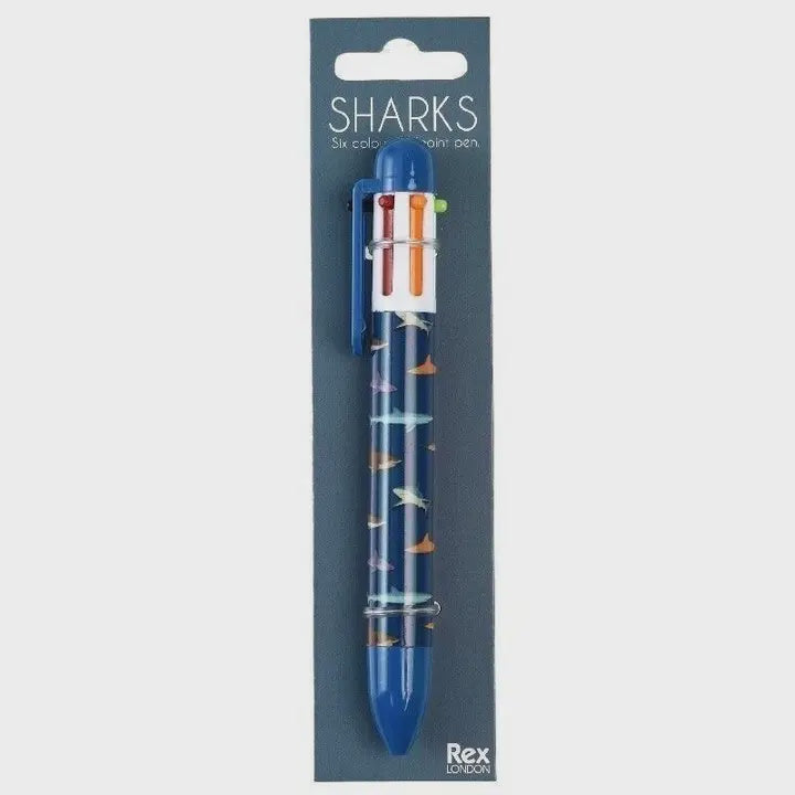 Pen: Retractable Ballpoint 6 Colours Shark Print - Rex London
