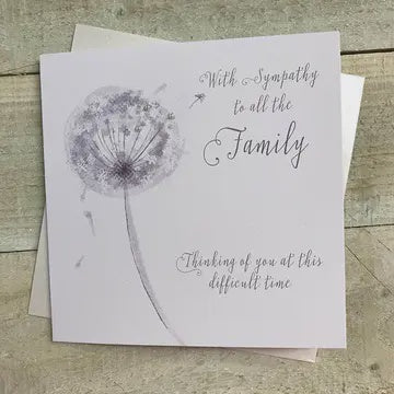 Sympathy Card: Dandelion Flower To All The Family - White Cotton Cards