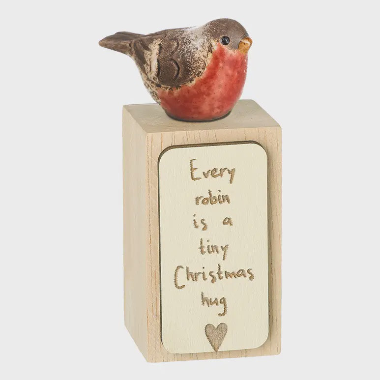 Christmas Ornament: Ceramic Robin On A Block Christmas Wishes - Heaven Sends