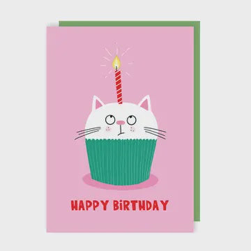 Birthday Card: Happy Birthday Cat Cupcake - Pink - Lucy Maggie