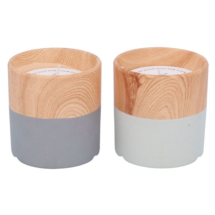 Scented Candle Pot: Wood Effect 2-Tone - ASSORTED GREY - Gisela Graham