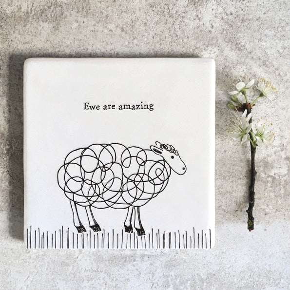 Coaster: Porcelain Square Sheep Ewe Are Amazing  - White
