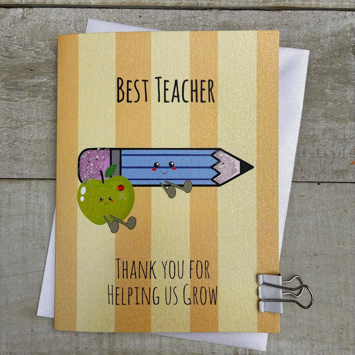 Thank You Teacher Card: DOODLEBUG PENCIL - Hand Finished  - White Cotton