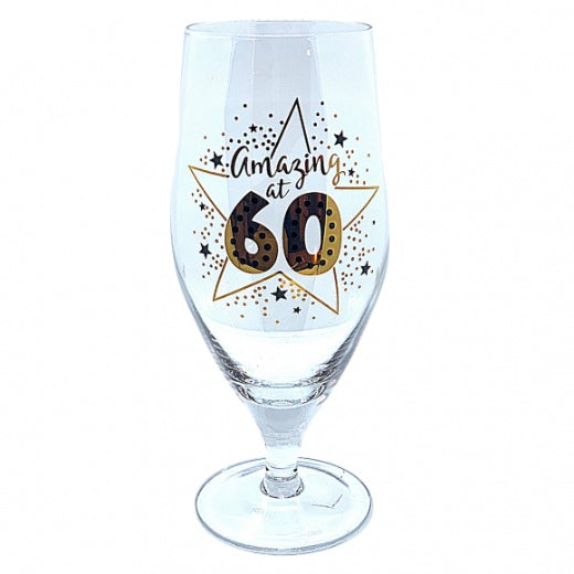 Birthday Beer Glass: Handblown Crystal Amazing at 60 -  - Cheers Mate