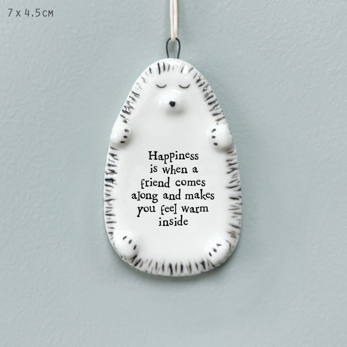 Hanging Dec: Porcelain Hedgehog Happiness Is When A Friend Comes Along - White - East of India