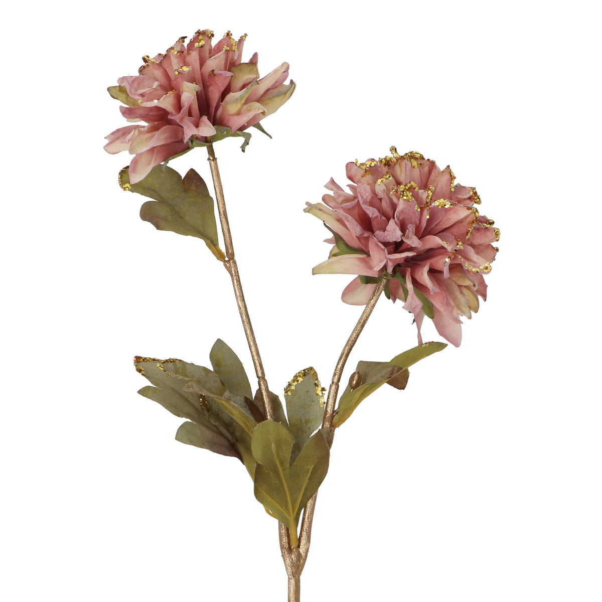 Flower Stem: Faux Dusky Pink & Gold Glitter Dahlia - Pink - Gisela Graham