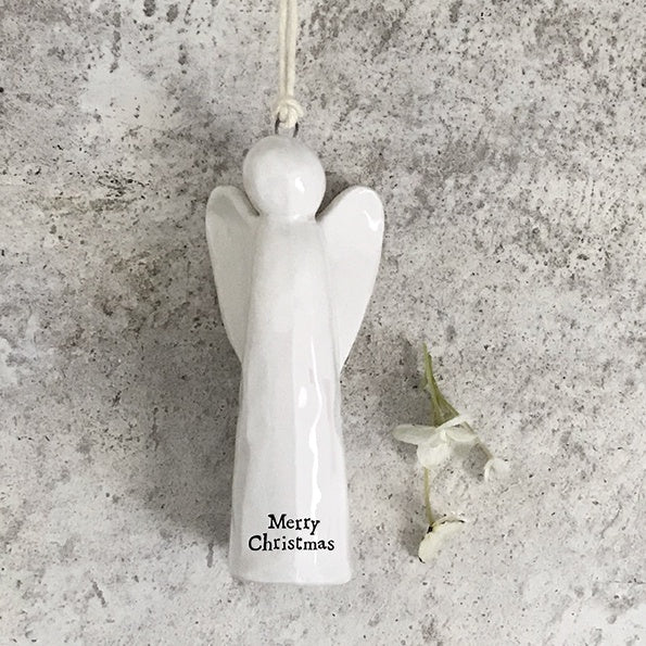 Hanging Dec: Porcelain Angel Merry Christmas - White - East of India